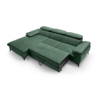 PASCAL MORABITO Canapé d'angle gauche convertible en velours vert SAMARA de Pascal Morabito  