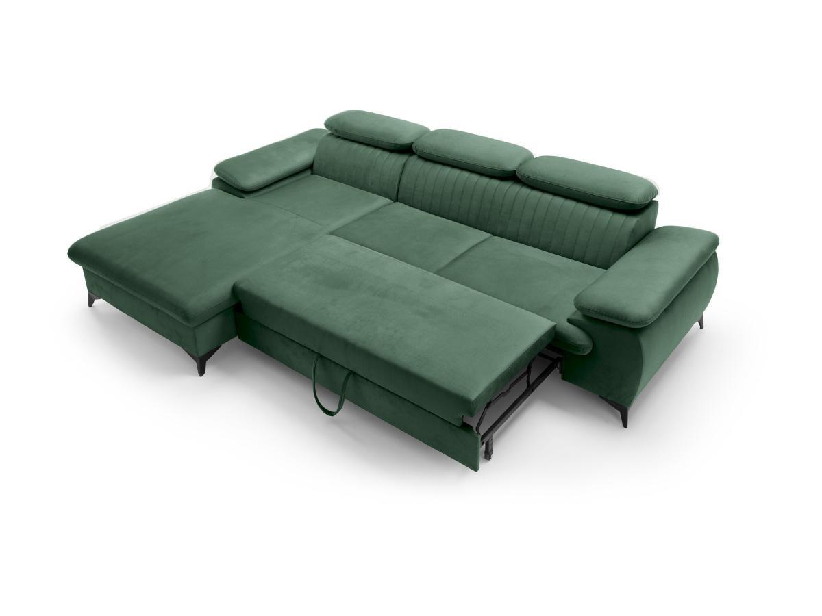PASCAL MORABITO Canapé d'angle gauche convertible en velours vert SAMARA de Pascal Morabito  
