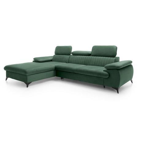 PASCAL MORABITO Canapé d'angle gauche convertible en velours vert SAMARA de Pascal Morabito  