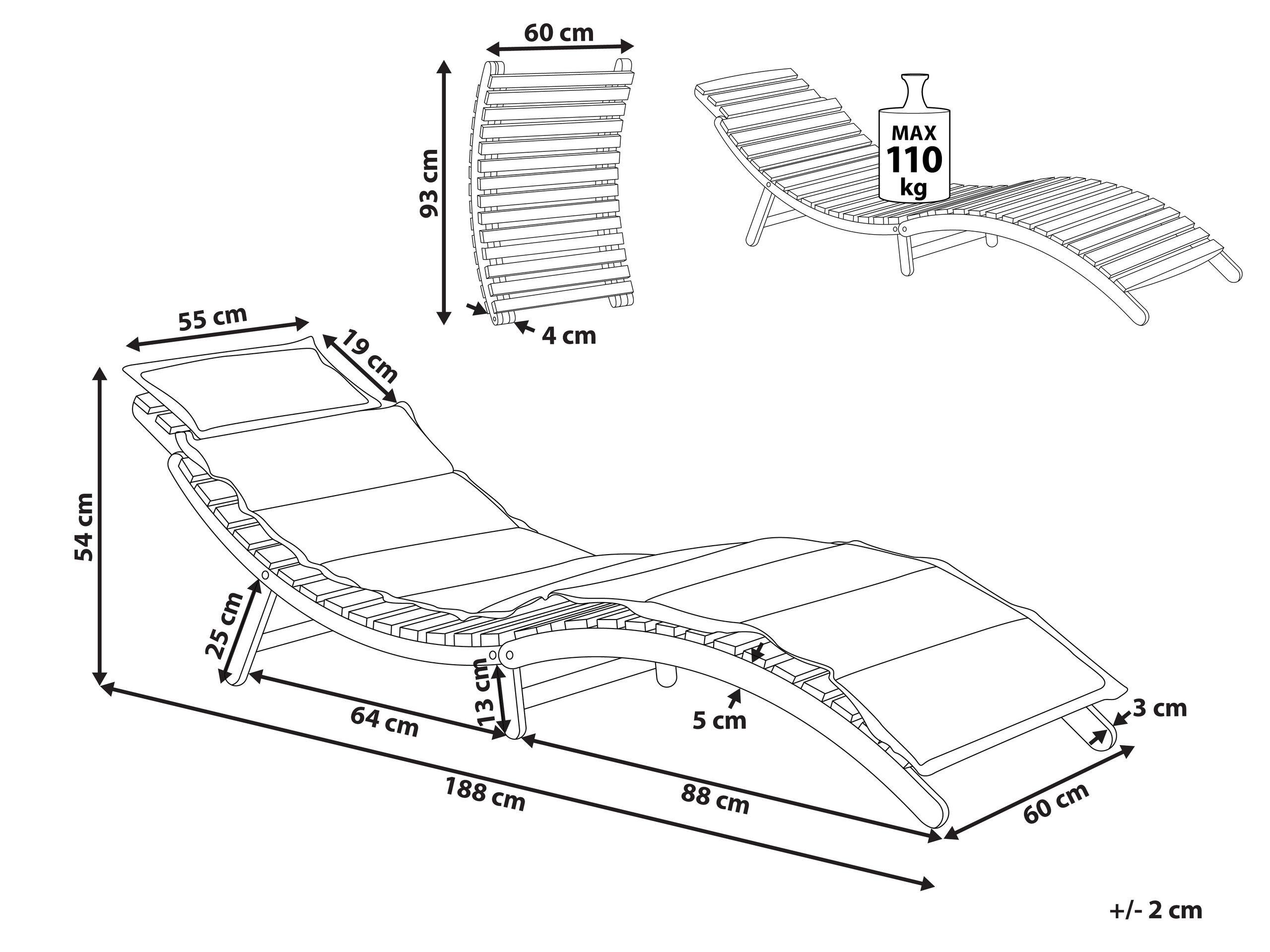 Beliani Sonnenliege mit Kissen aus Akazienholz Modern LUINO  