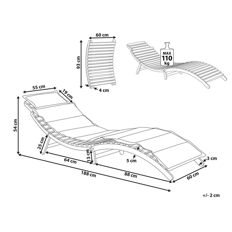 Beliani Transat avec coussin en Acacia Moderne LUINO  