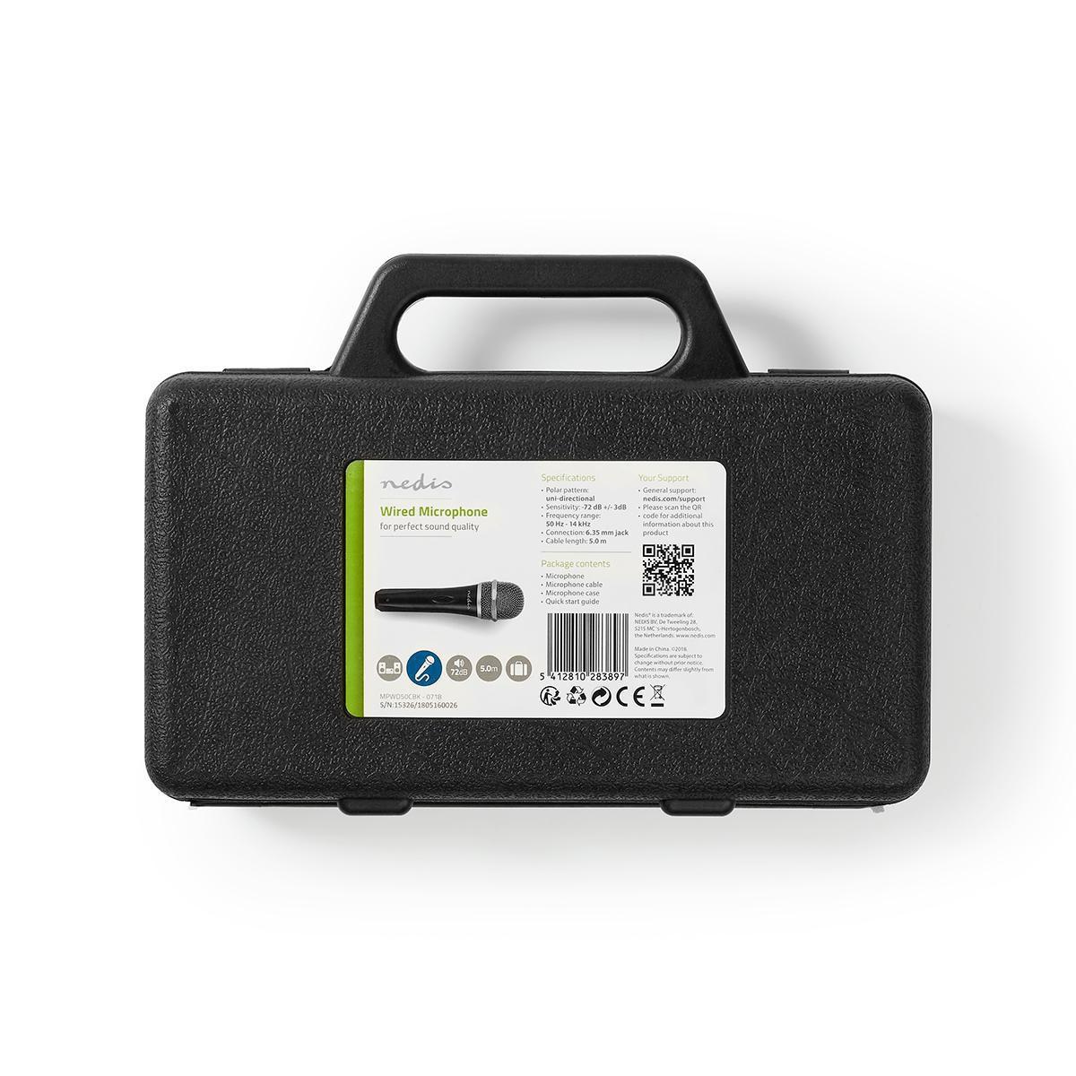 Nedis  Gewindemikrofon | Kardioid | Abnehmbares Kabel | 5.00 m | 50 Hz - 15 kHz | 600 Ohm | -72 db | Ein / Aus -Taste | Koffer enthalten | ABS / Aluminium | Grauschwarz 