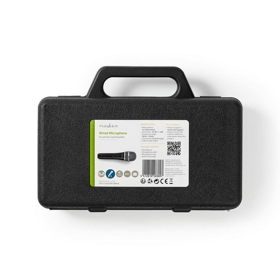 Nedis  Microfono filettato | Cardioide | Cavo rimovibile | 5,00 m | 50 Hz - 15 kHz | 600 ohm | -72 db | Pulsante on / off | Valigia inclusa | ABS / Alluminio | Grigio / nero 
