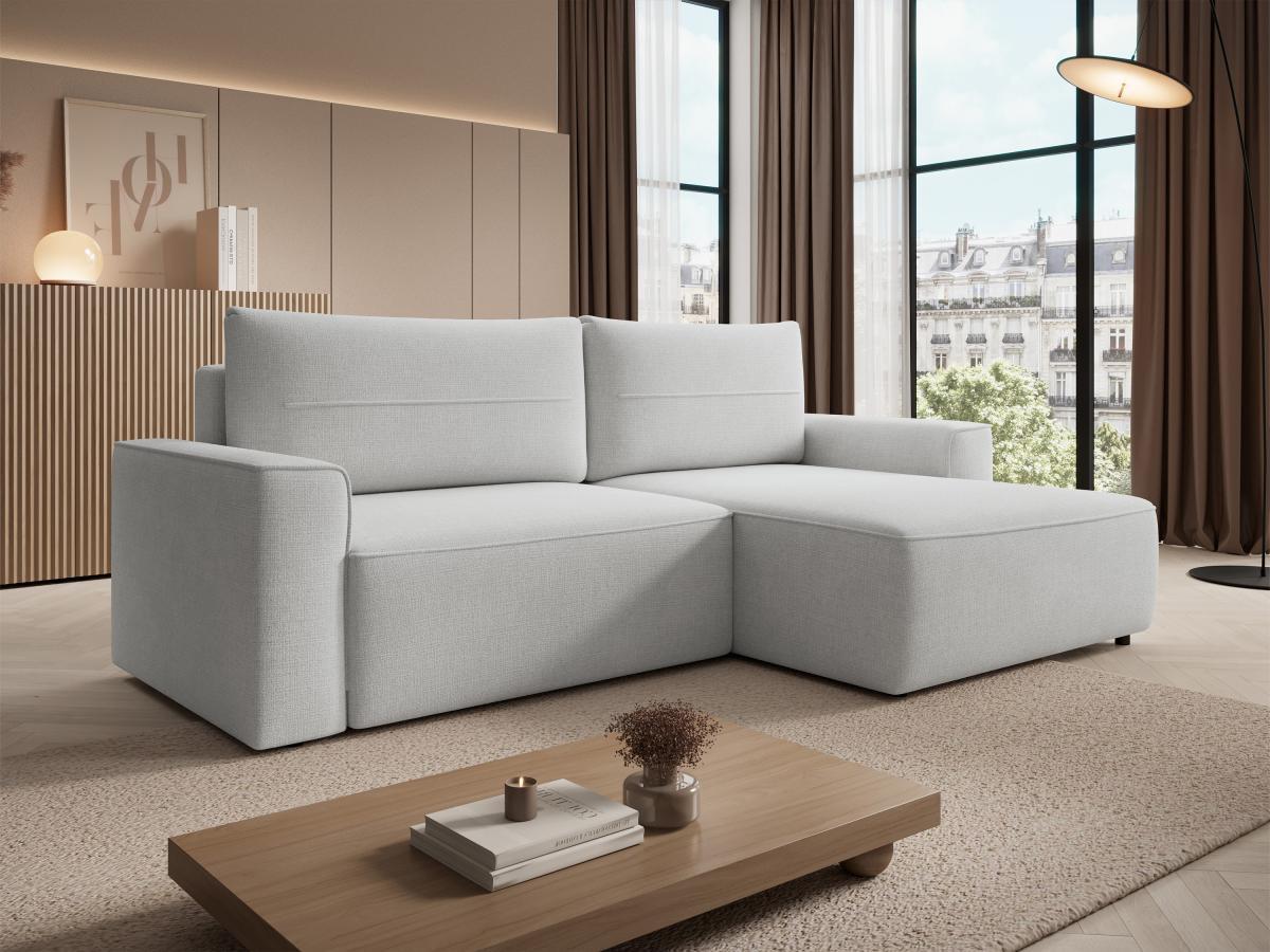 Vente-unique Ecksofa mit Schlaffunktion - Ecke rechts - Strukturstoff - Grau - VESATO  