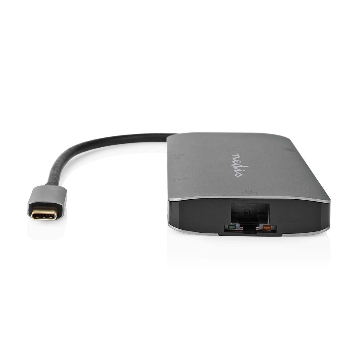 Nedis  Adattatore USB multiporta | USB 3.2 Gen 1 | USB-C™ Maschio | Uscita HDMI™ / Micro SD / RJ45 Femmina / SD / USB-C™ Femmina / 3x USB-A Femmina | 5 Gbps | 0,20 m | Rotondo | Placcato oro | PVC | Antracite | Scatola 