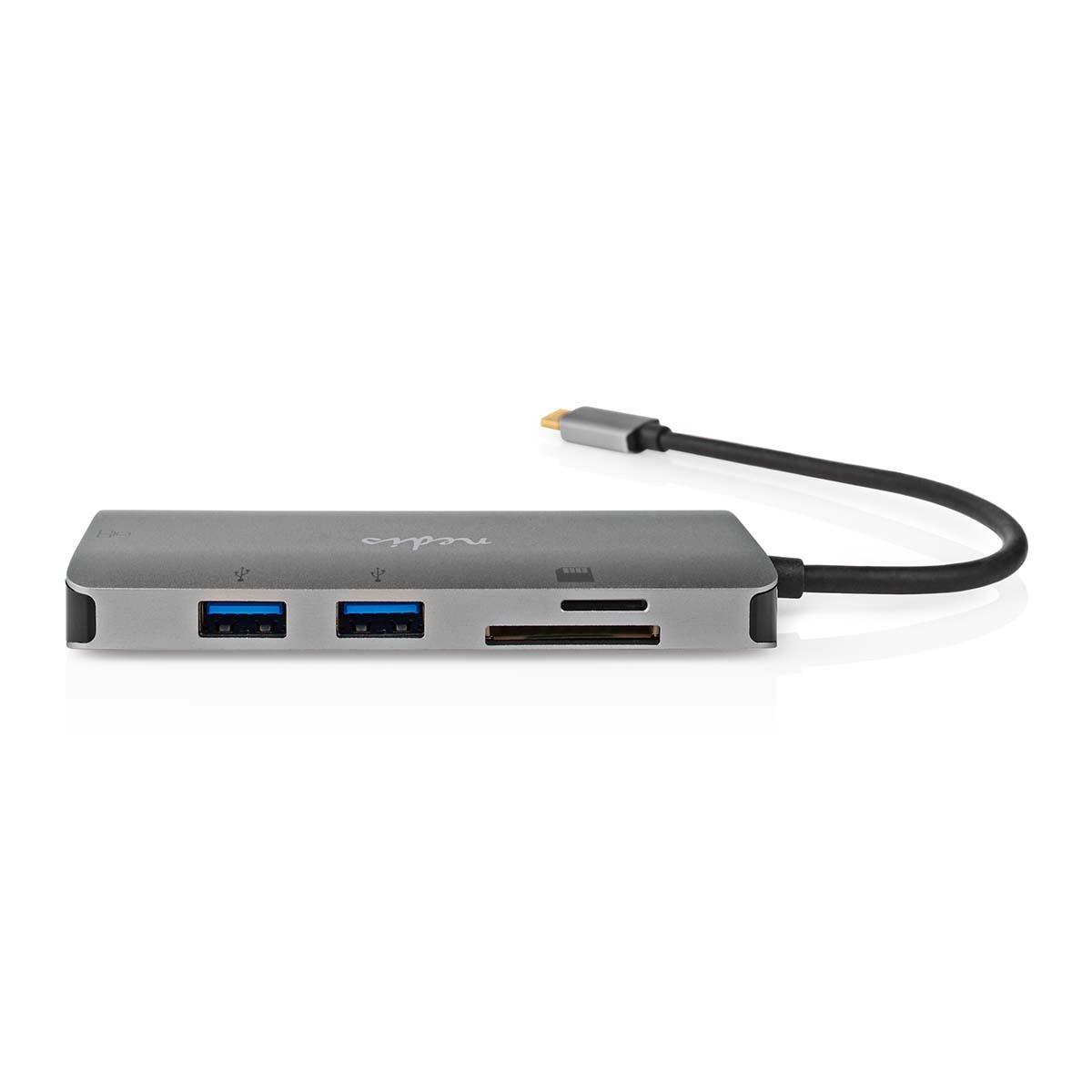 Nedis  Adattatore USB multiporta | USB 3.2 Gen 1 | USB-C™ Maschio | Uscita HDMI™ / Micro SD / RJ45 Femmina / SD / USB-C™ Femmina / 3x USB-A Femmina | 5 Gbps | 0,20 m | Rotondo | Placcato oro | PVC | Antracite | Scatola 