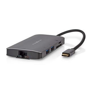 Nedis  Adattatore USB multiporta | USB 3.2 Gen 1 | USB-C™ Maschio | Uscita HDMI™ / Micro SD / RJ45 Femmina / SD / USB-C™ Femmina / 3x USB-A Femmina | 5 Gbps | 0,20 m | Rotondo | Placcato oro | PVC | Antracite | Scatola 