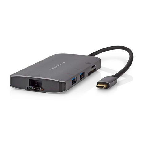 Nedis  Adattatore USB multiporta | USB 3.2 Gen 1 | USB-C™ Maschio | Uscita HDMI™ / Micro SD / RJ45 Femmina / SD / USB-C™ Femmina / 3x USB-A Femmina | 5 Gbps | 0,20 m | Rotondo | Placcato oro | PVC | Antracite | Scatola 