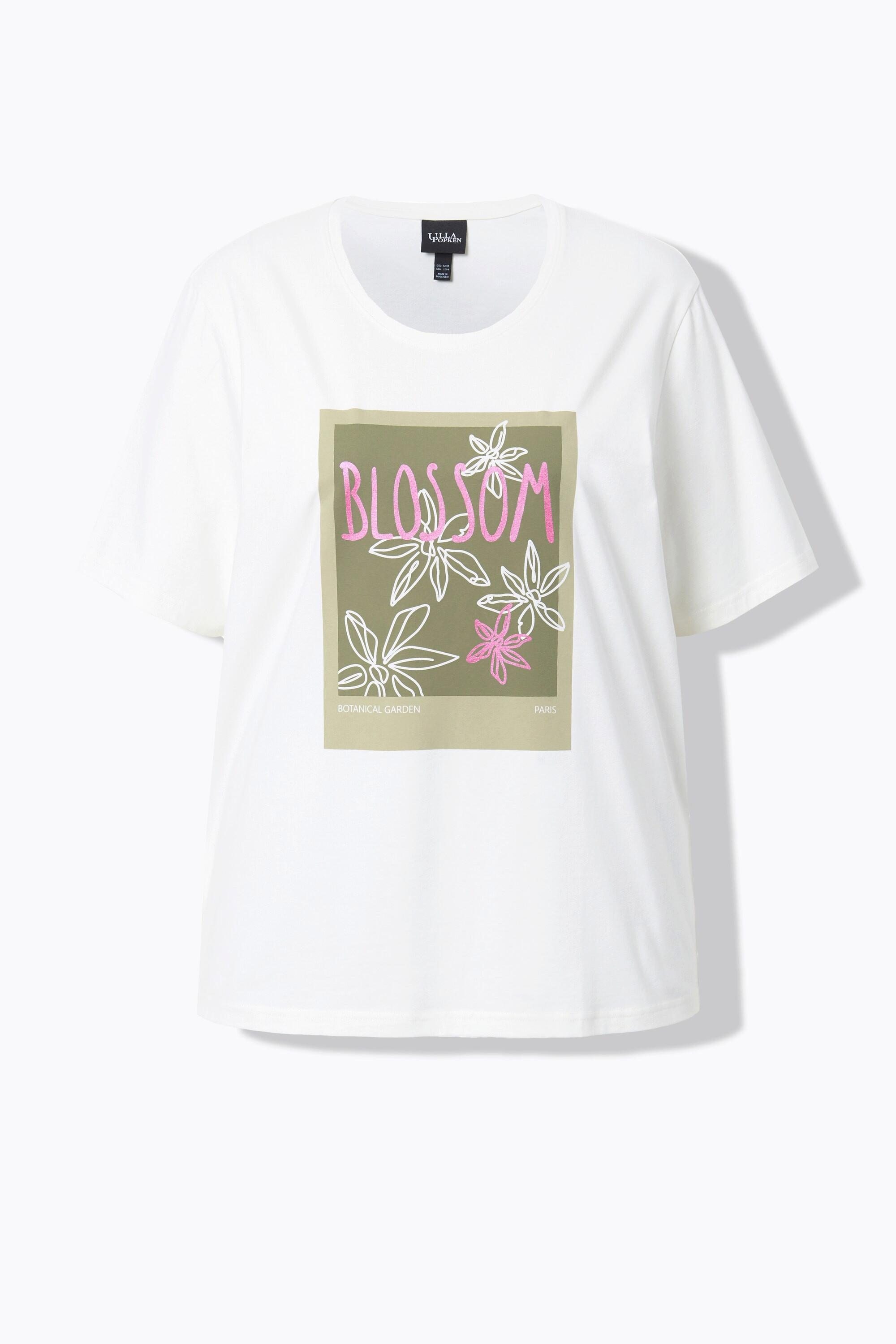 Ulla Popken  T-shirt à fleurs, col rond et manches courtes 