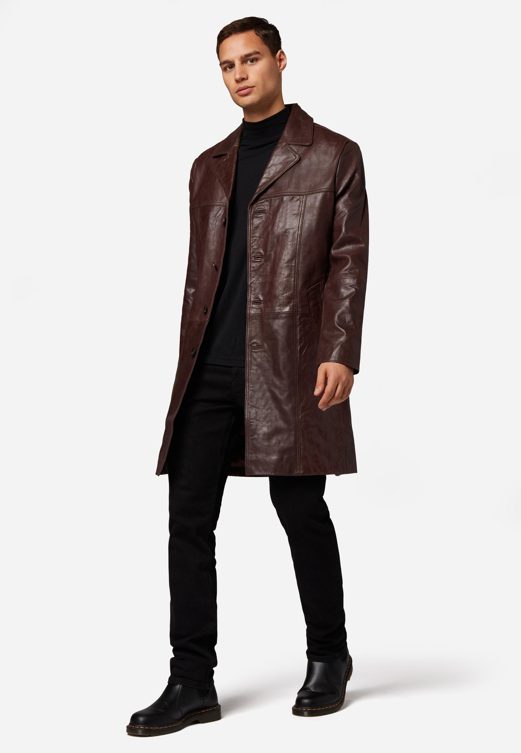 RICANO  Manteau en cuir pour homme Safari, avec fermeture à boutons et col à revers 