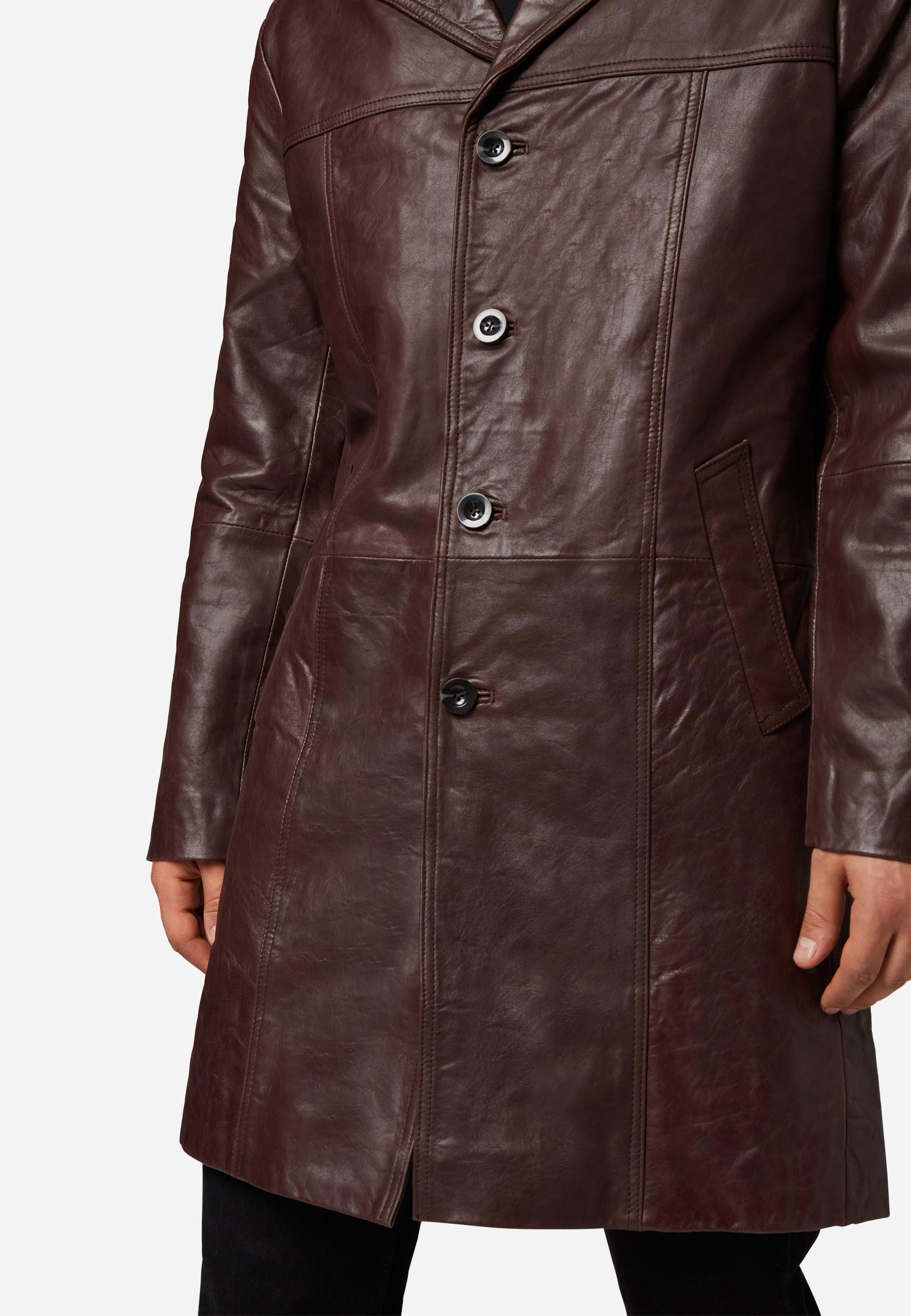 RICANO  Manteau en cuir pour homme Safari, avec fermeture à boutons et col à revers 