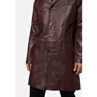 RICANO  Manteau en cuir pour homme Safari, avec fermeture à boutons et col à revers 