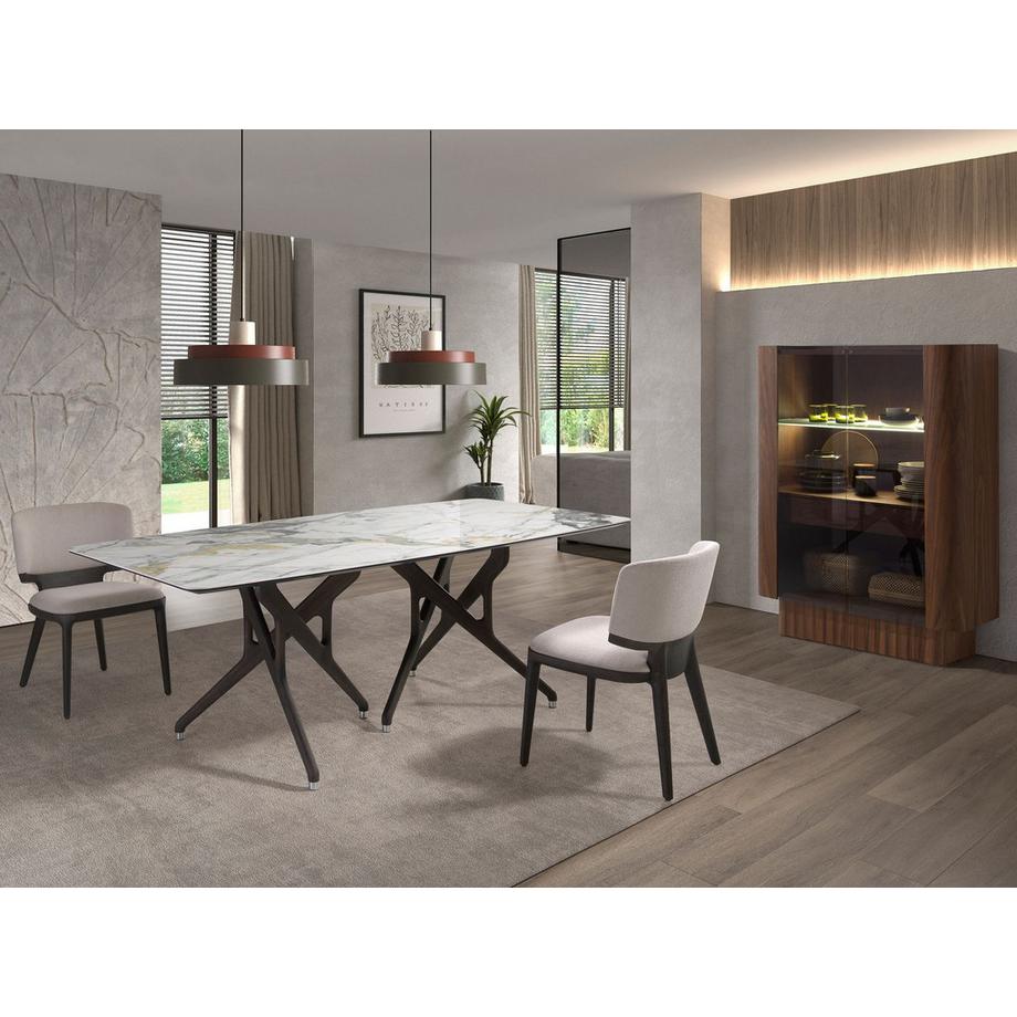 ANGEL CERDA Hohe Anrichte aus gehärtetem Glas, Nussbaum, mit Innenbeleuchtung  