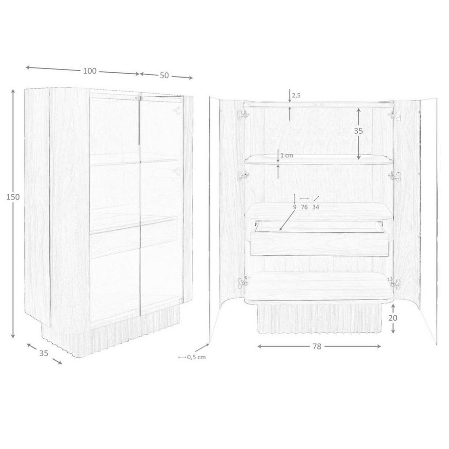 ANGEL CERDA Hohe Anrichte aus gehärtetem Glas, Nussbaum, mit Innenbeleuchtung  