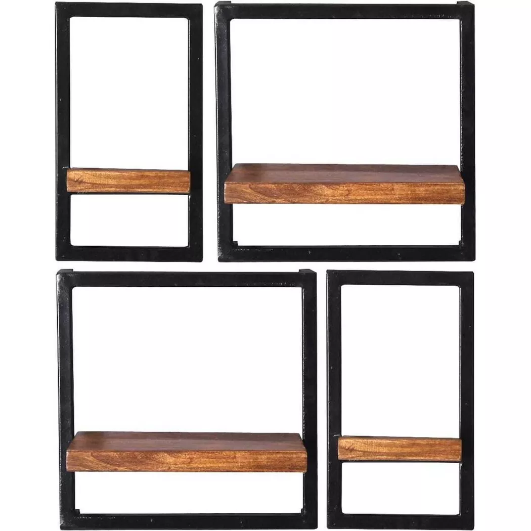 SIT Wandregal "Akko Wandregal-Set 4-teilig aus Mangoholz mit Altmetall" Set, 2 kleine & 2 breite Wandregale für flexible Gestaltung