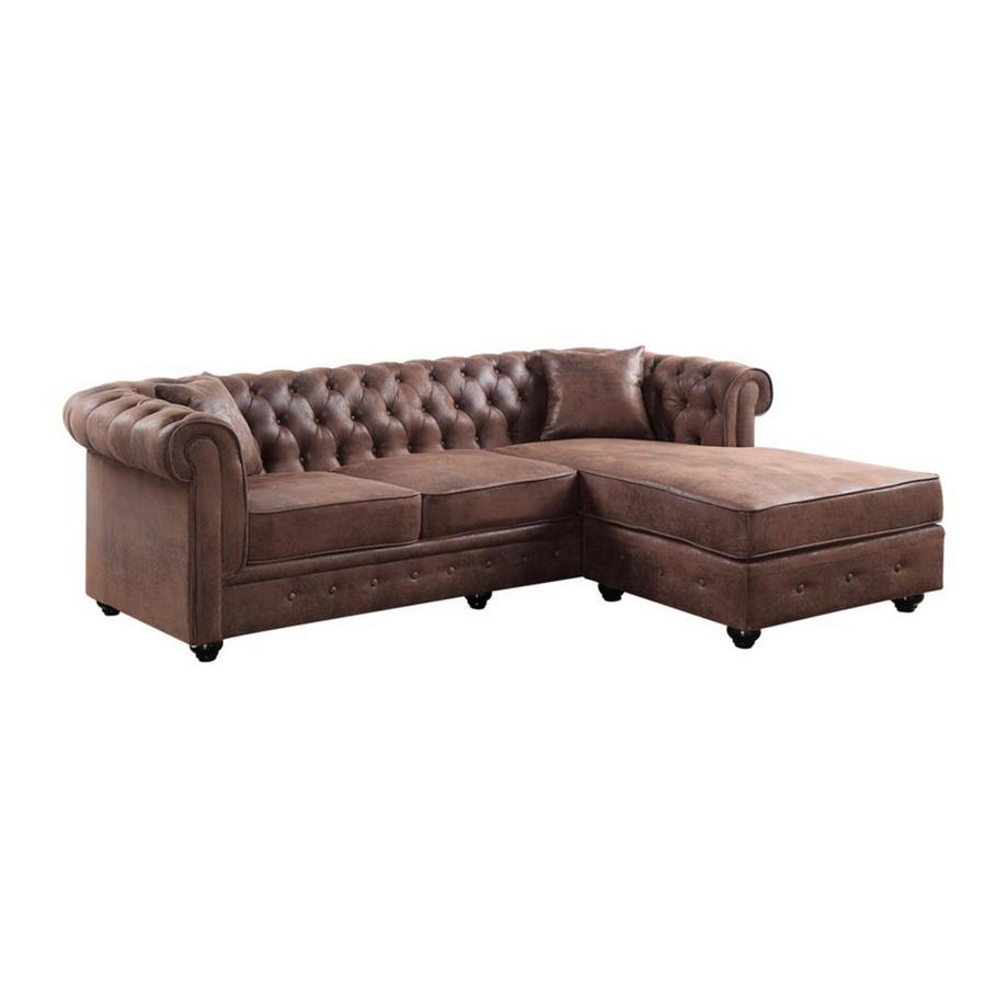 Vente-unique Chesterfield Ecksofa Microfaser Vintage Look TOLEDO  