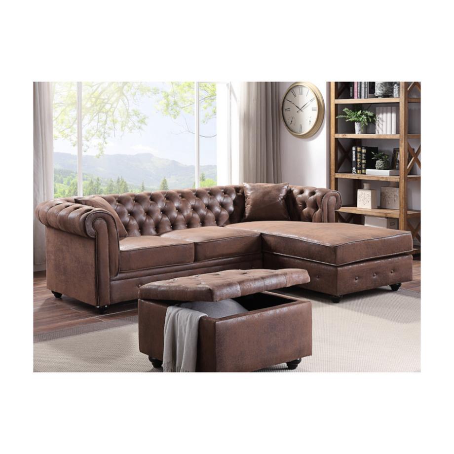 Vente-unique Chesterfield Ecksofa Microfaser Vintage Look TOLEDO  