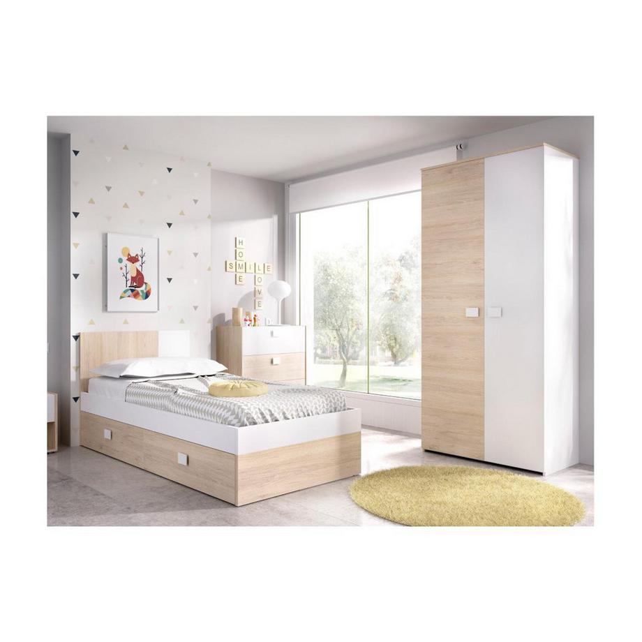 Vente-unique Lit gigogne SONIA 2  Chêne + matelas + sommier  