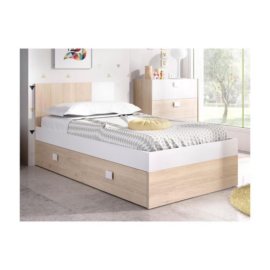 Vente-unique Lit gigogne SONIA 2  Chêne + matelas + sommier  