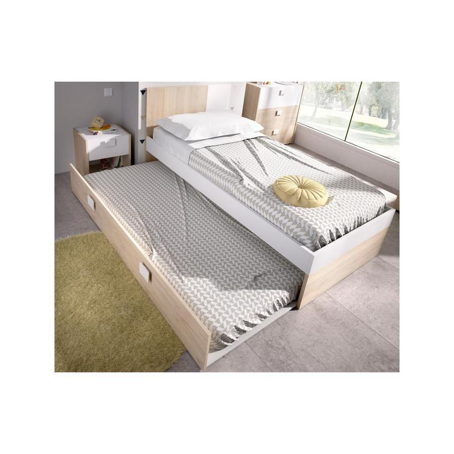 Vente-unique Lit gigogne SONIA 2  Chêne + matelas + sommier  