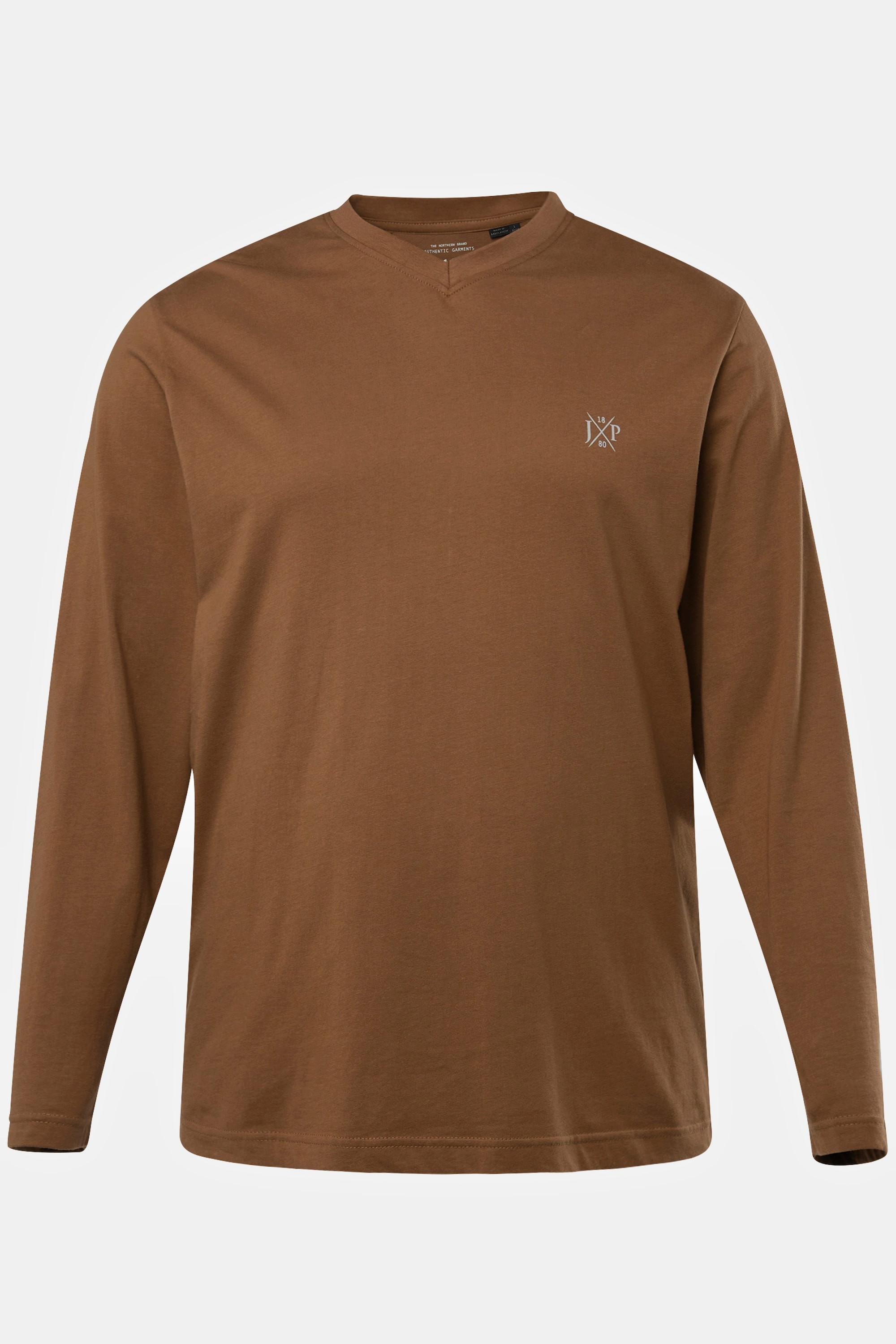 JP1880  T-shirt collection Basic, manches longues et col en V marron cuivre 