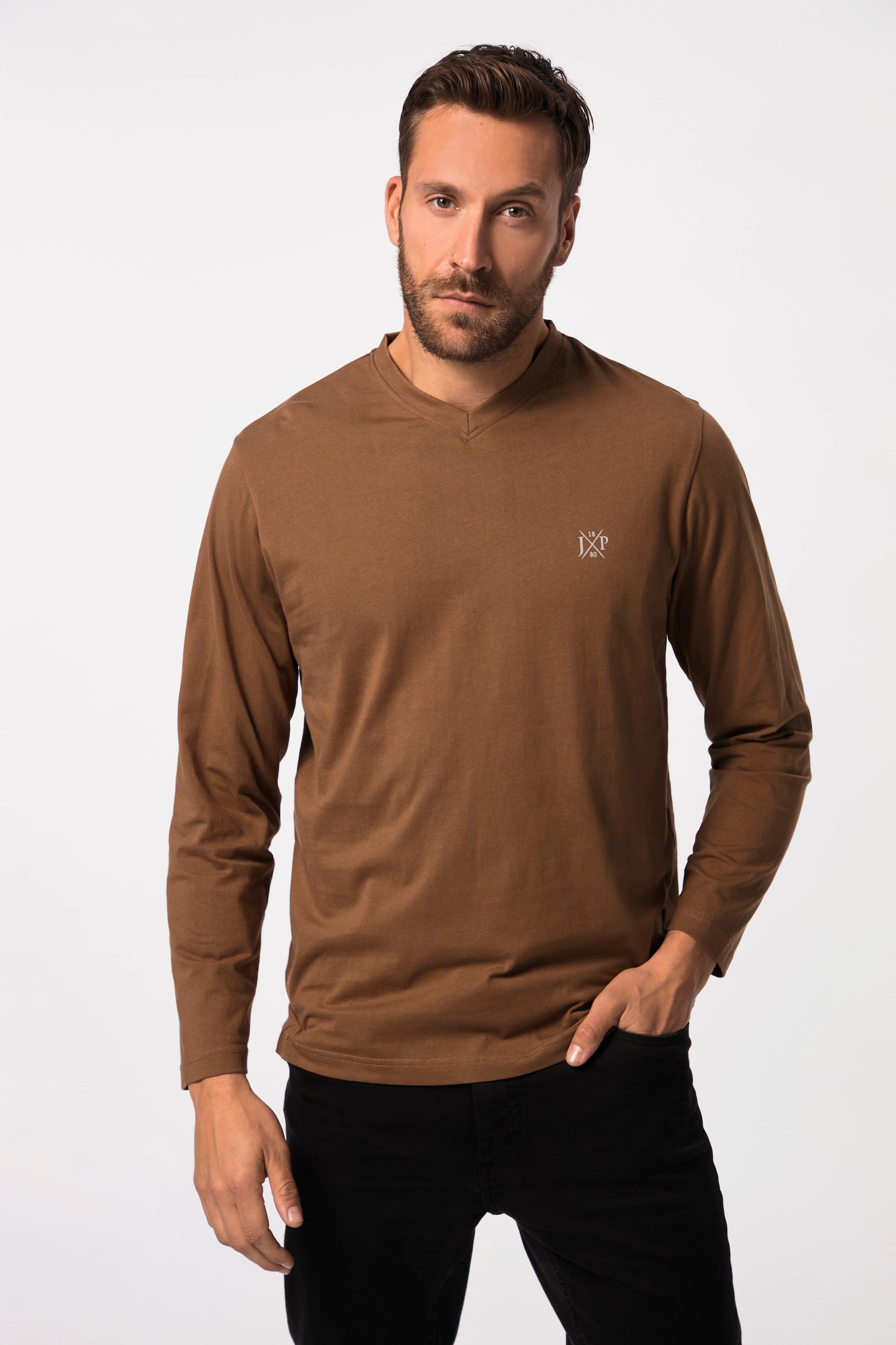 JP1880  T-shirt collection Basic, manches longues et col en V marron cuivre 