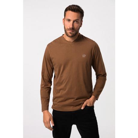 JP1880  T-shirt collection Basic, manches longues et col en V marron cuivre 