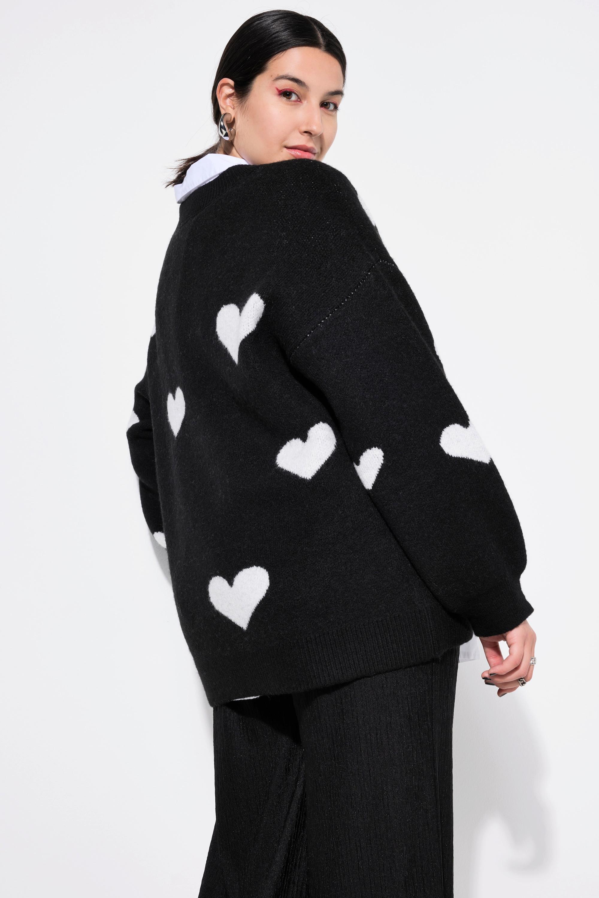 Studio Untold  Pullover, oversized, HEARTS-Muster, Ballon-Langarm 