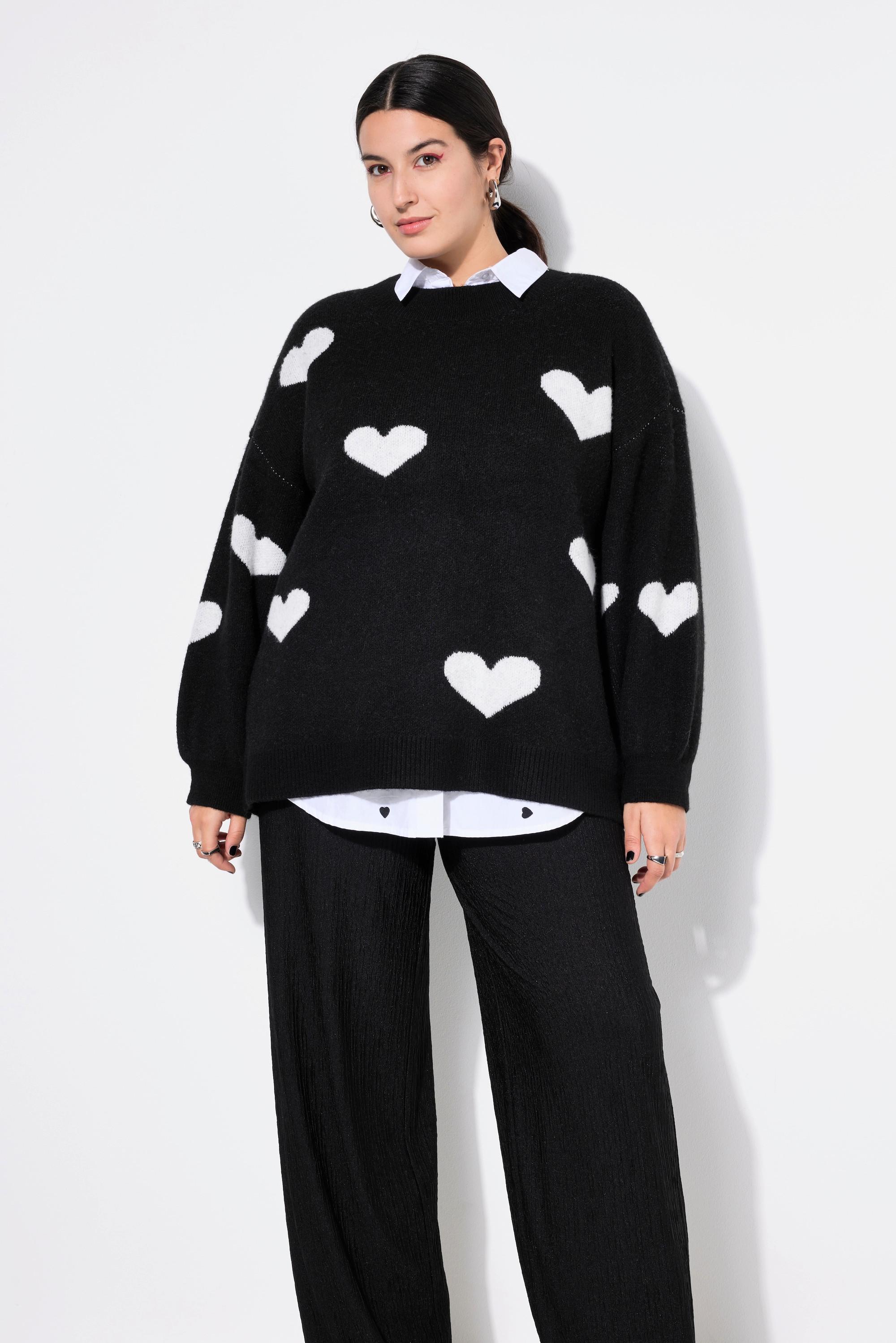 Studio Untold  Pullover, oversized, HEARTS-Muster, Ballon-Langarm 