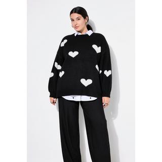 Studio Untold  Pullover, oversized, HEARTS-Muster, Ballon-Langarm 