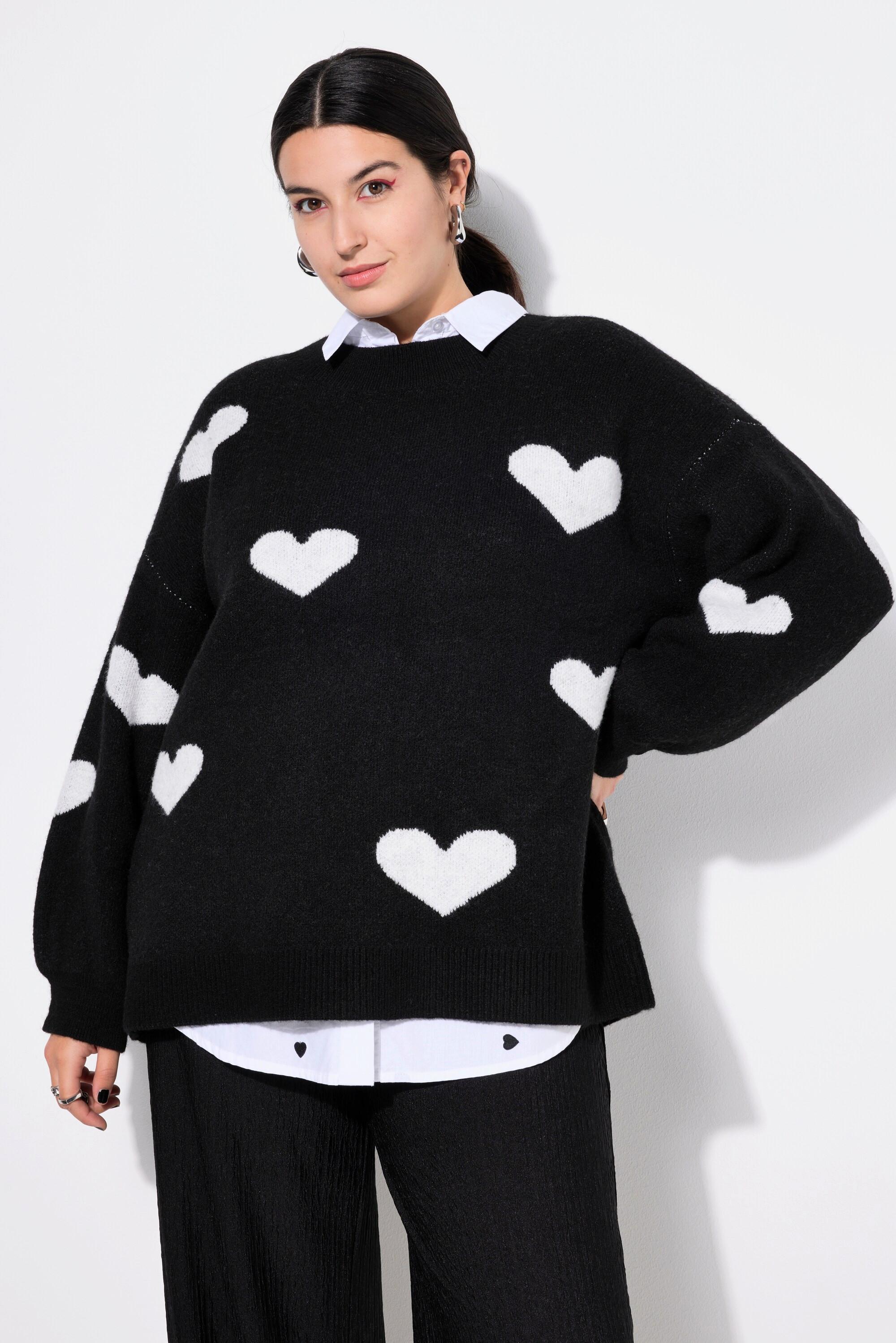 Studio Untold  Pullover, oversized, HEARTS-Muster, Ballon-Langarm 