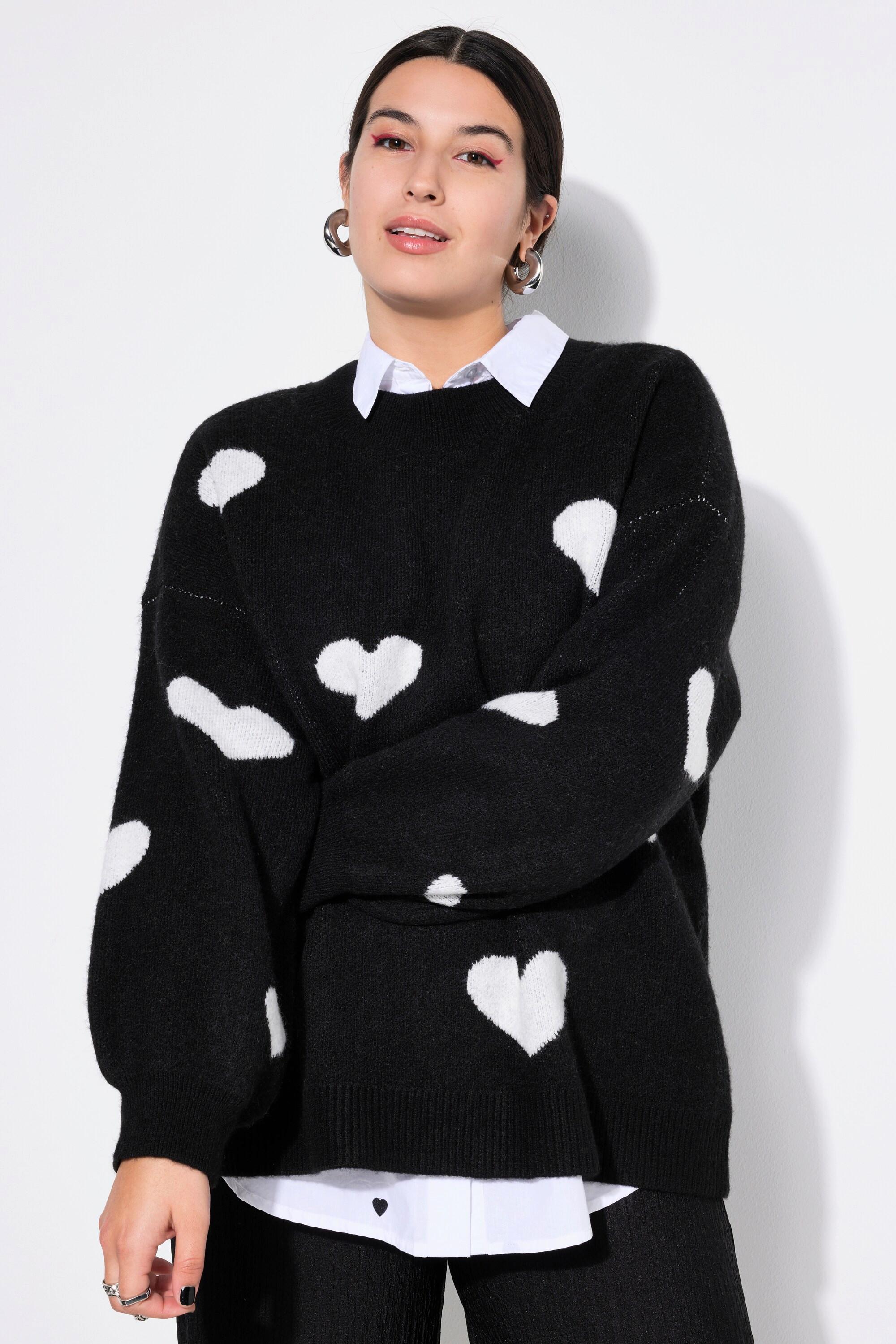 Studio Untold  Pullover, oversized, HEARTS-Muster, Ballon-Langarm 