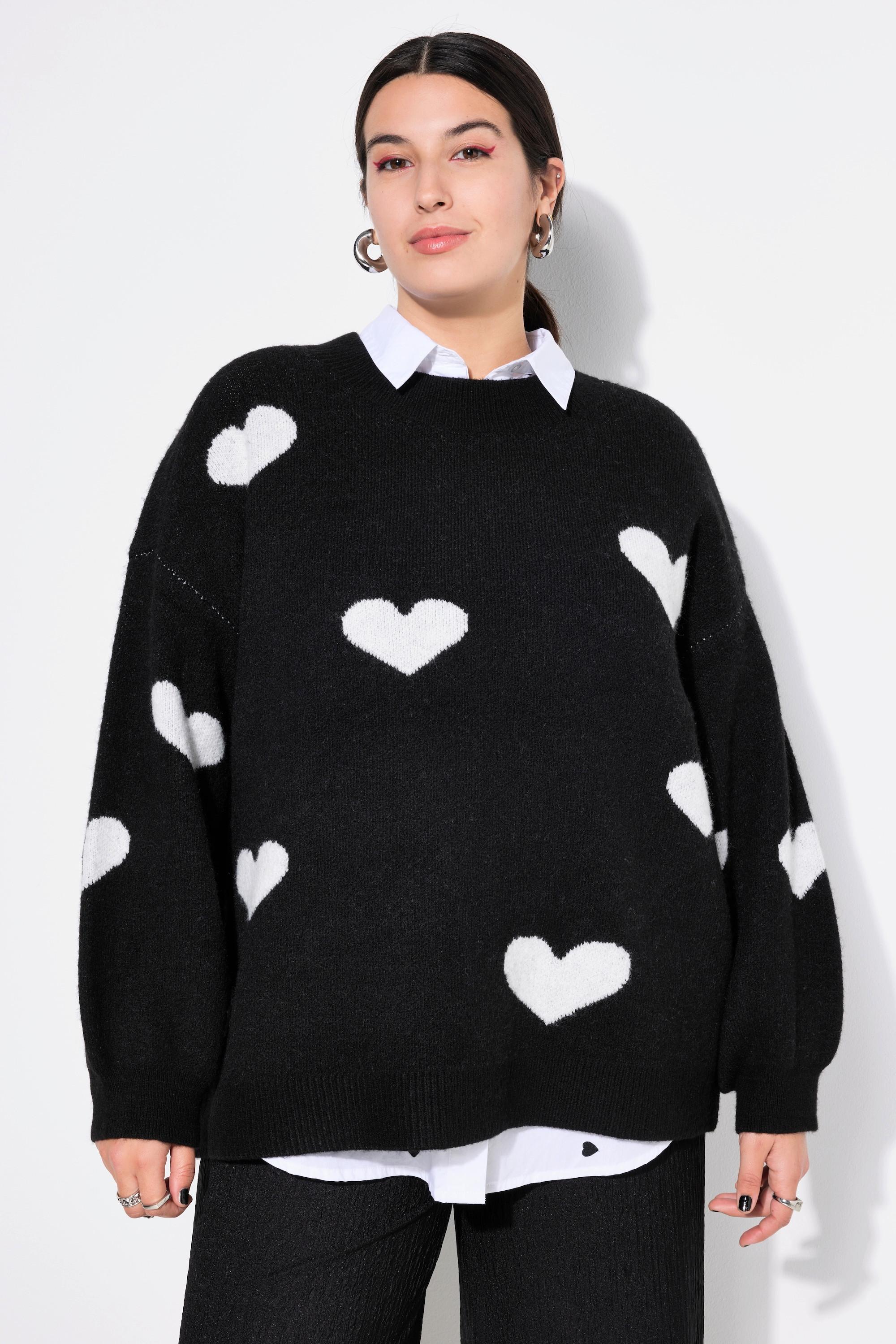 Studio Untold  Pullover, oversized, HEARTS-Muster, Ballon-Langarm 