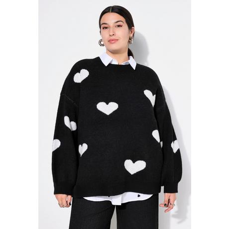 Studio Untold  Pullover, oversized, HEARTS-Muster, Ballon-Langarm 