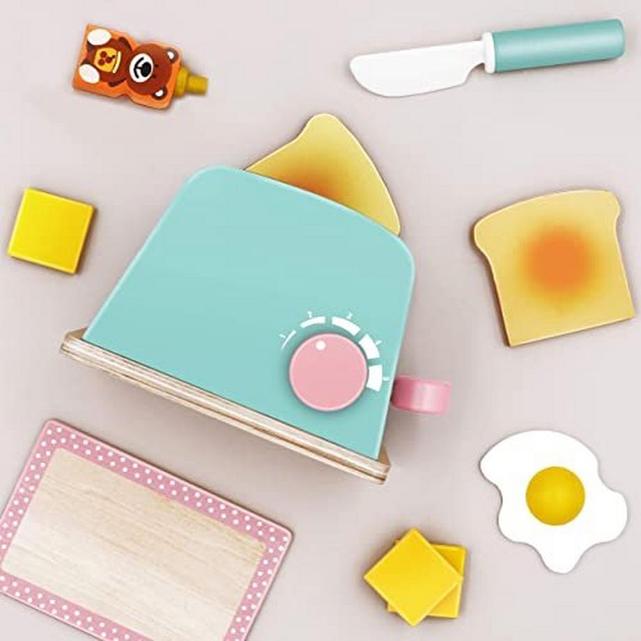 Activity-board  Kinderküche B und Butter Toaster Set (10 Stück) - Holzspielzeug und Küchenzubehör - Upgrade 