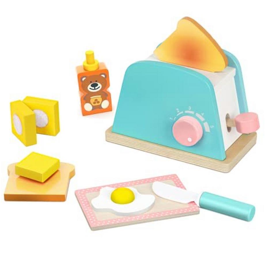 Kinderküche B und Butter Toaster Set (10 Stück) - Holzspielzeug und Küchenzubehör - Upgrade