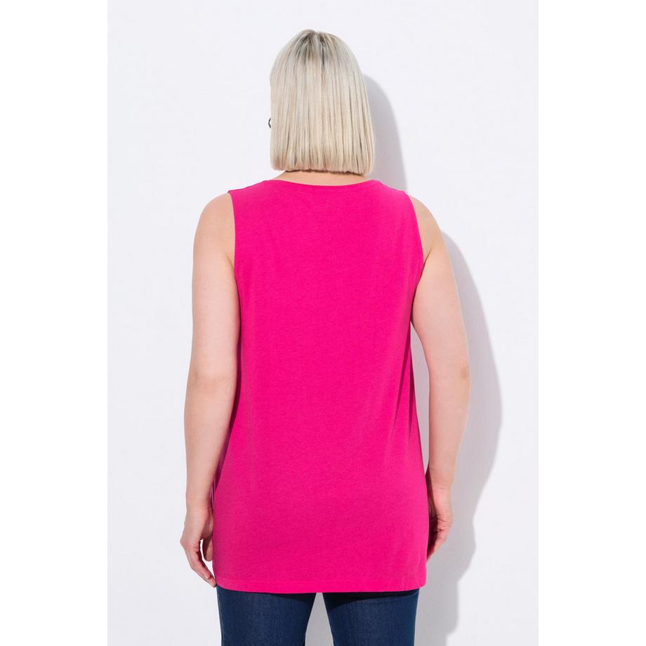 Ulla Popken Top Smanicato Scollo Rotondo Linea ad A con Pieghe Decorative  