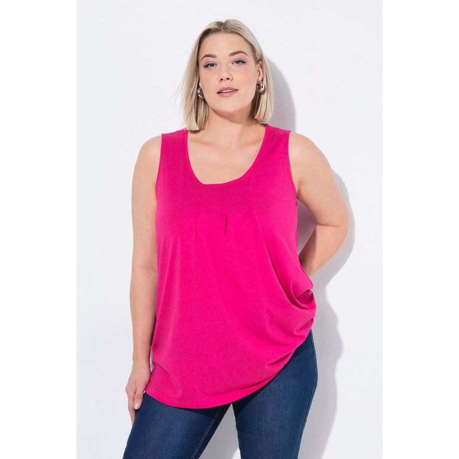 Ulla Popken Top Smanicato Scollo Rotondo Linea ad A con Pieghe Decorative  