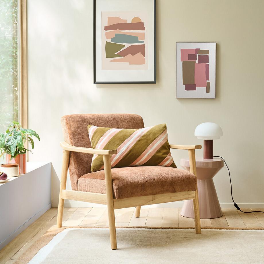 La Redoute Intérieurs Fauteuil lounge en hévéa et velours texturé  