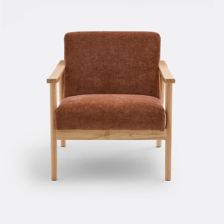 La Redoute Intérieurs Fauteuil lounge en hévéa et velours texturé  