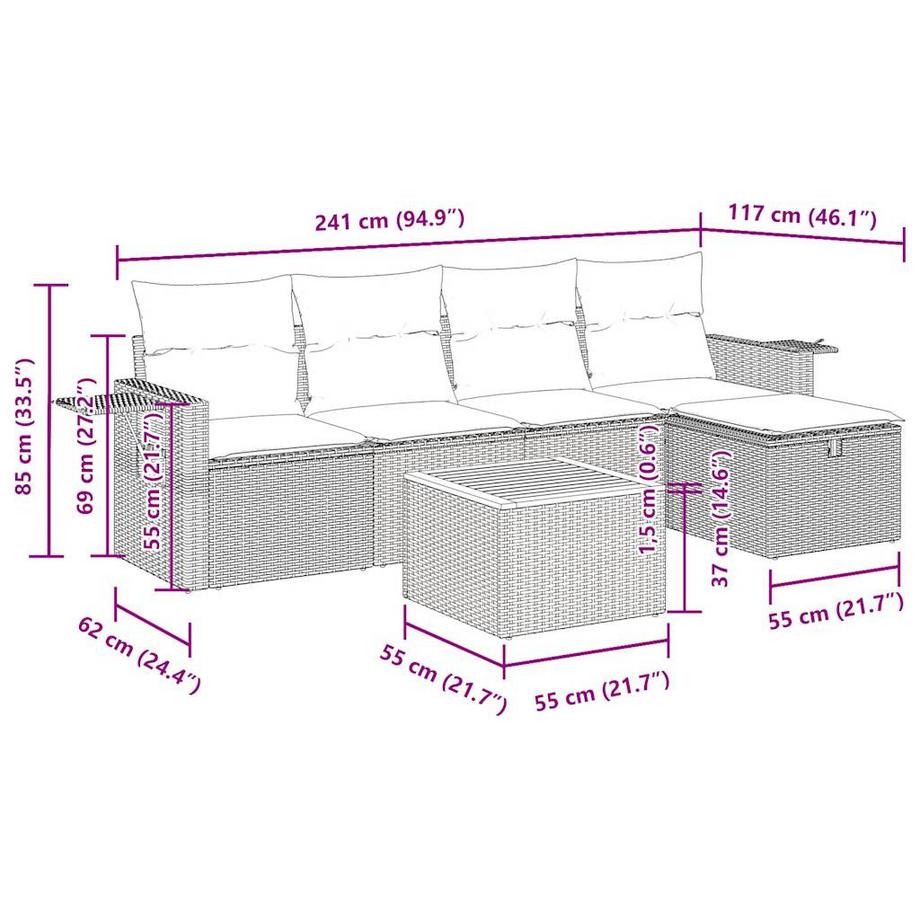 VidaXL set di divani da giardino Polirattan  