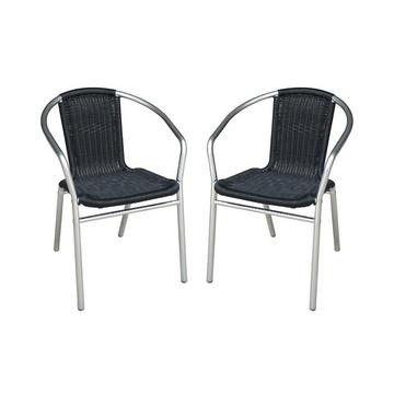 Lotto di 2 sedie da giardino in alluminio e resina intrecciata nera FIZZ