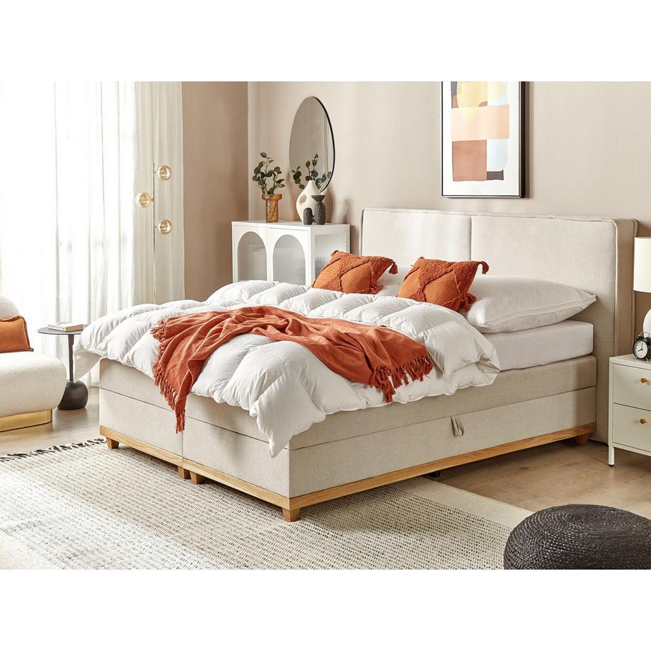 Beliani Lit boxspring avec rangement en Tissu Traditionnel DYNASTY  