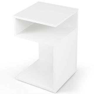 B2X S-förmiger Beistelltisch mit 2 Offenen Fächern Moderner Nachttisch 33 x 33 x 50 cm Weiß  