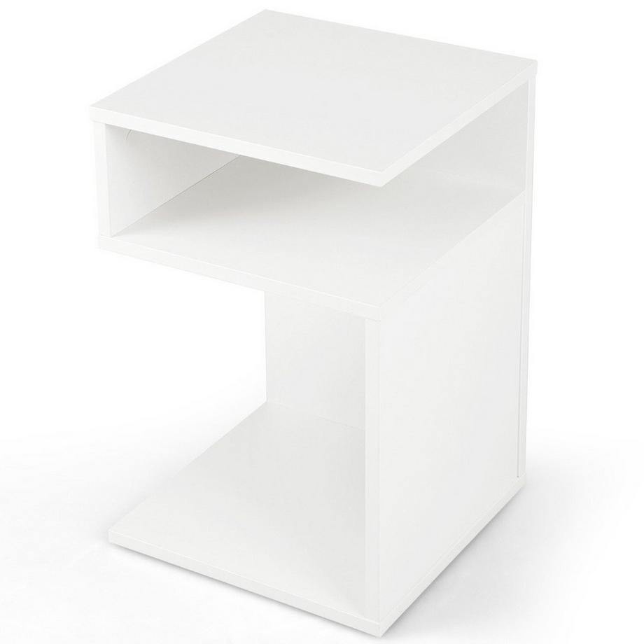 B2X S-förmiger Beistelltisch mit 2 Offenen Fächern Moderner Nachttisch 33 x 33 x 50 cm Weiß  