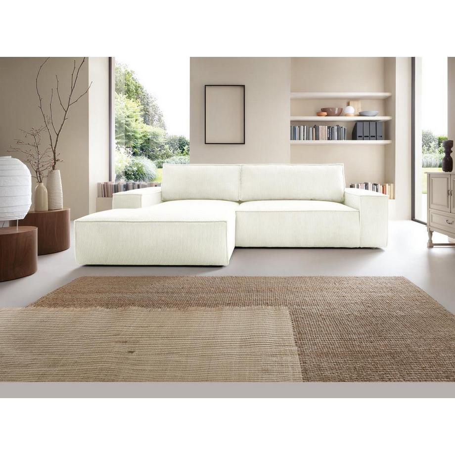 Vente-unique Canapé d'angle gauche convertible en velours côtelé blanc AMELIA  