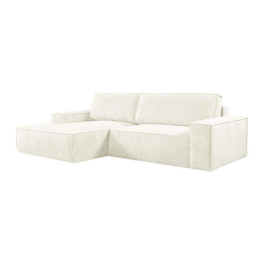 Canapé d'angle gauche convertible en velours côtelé blanc AMELIA