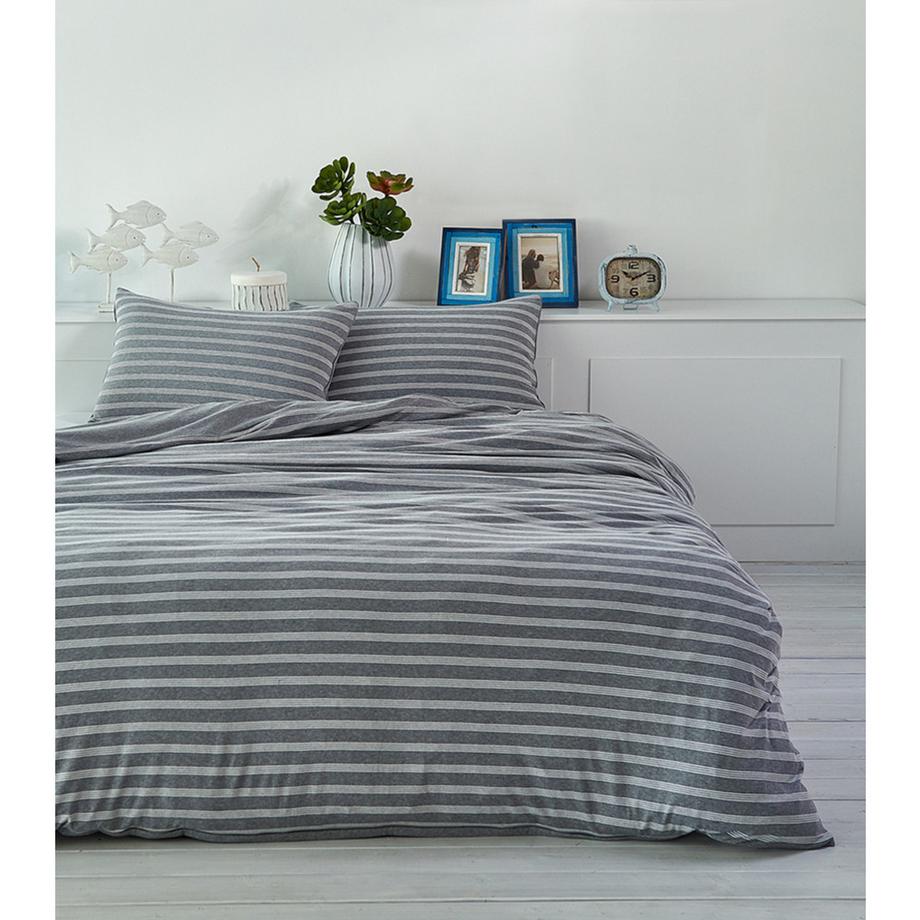 Living Home Melange Jersey Double Face Gestreifte Bettwäsche Set  