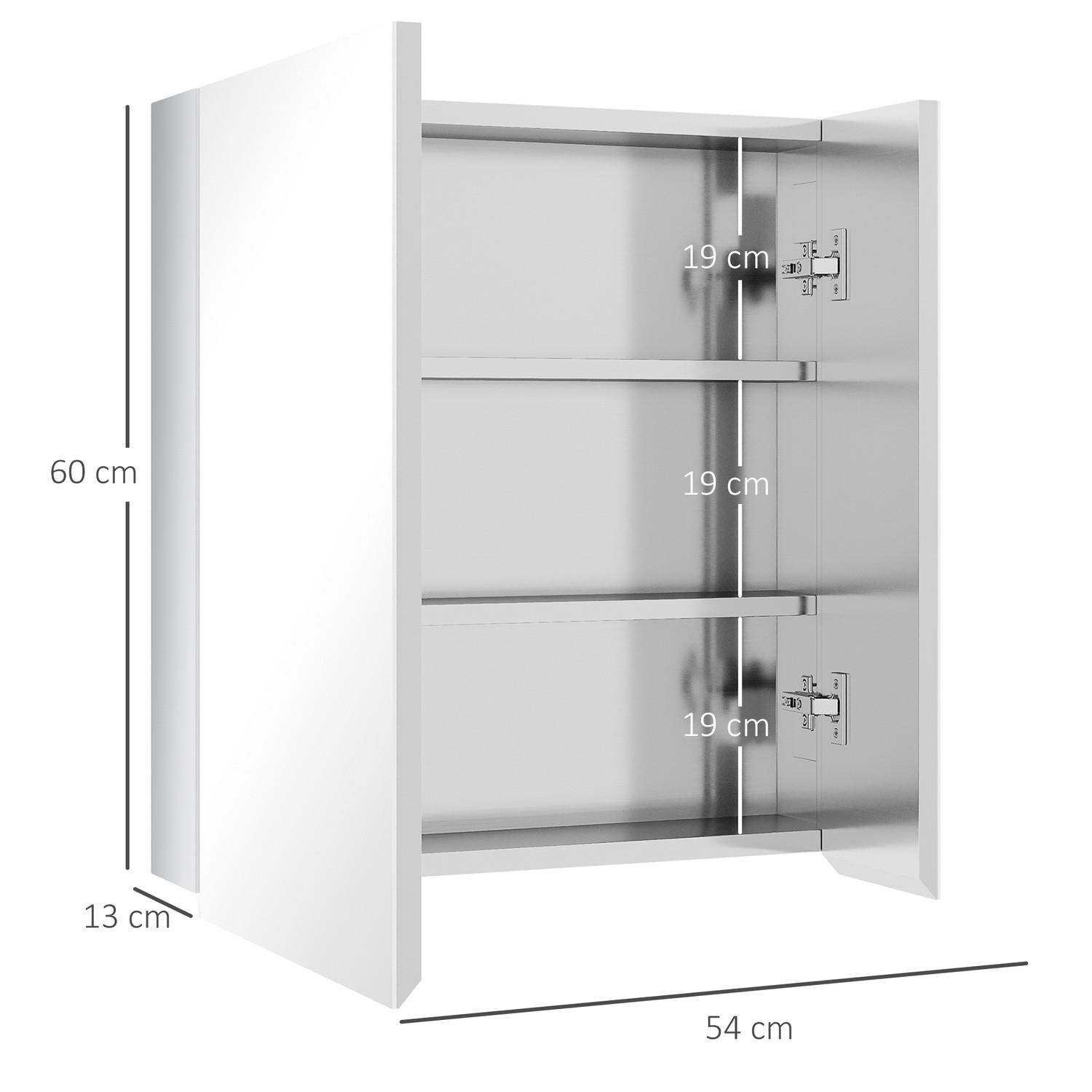 Northio Spiegelschrank Badspiegelschrank Mit 3 Innenböden, Doppeltür Hängeschrank, Wandschrank Für Badezimmer, Silber, 54X13X60Cm  