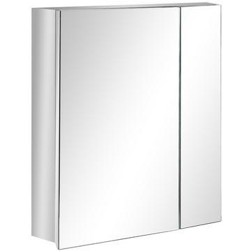 Spiegelschrank Badspiegelschrank Mit 3 Innenböden, Doppeltür Hängeschrank, Wandschrank Für Badezimmer, Silber, 54X13X60Cm